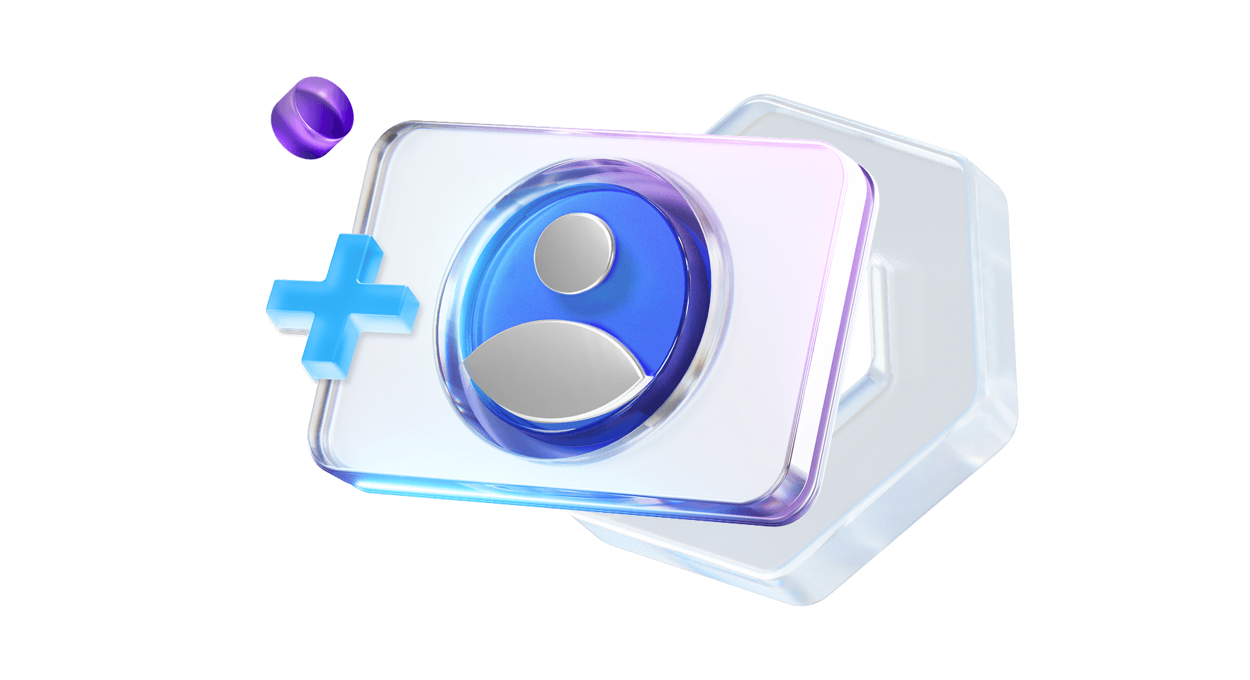 Объёмная абстракция - плашка с изображением иконки профиля внутри и шестиугольной фигурой на фоне