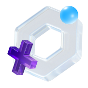 Стеклянные фигуры: фиолетовая крест, голубой шар, прозрачная шестиугольная призма