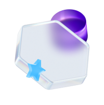 Стеклянные фигуры: голубая звезда, прозрачная шестиугольная призма, фиолетовый цилиндр